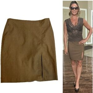 Initial rust brown mini pencil skirt side slit stretchy sexy business career M